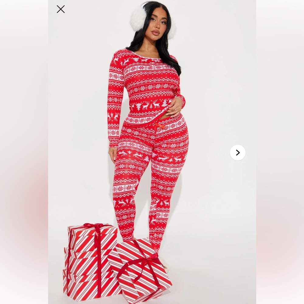 Fashion Nova Red/White 2 Piece Waffle Pajama Jogger Set Plus Size 3X